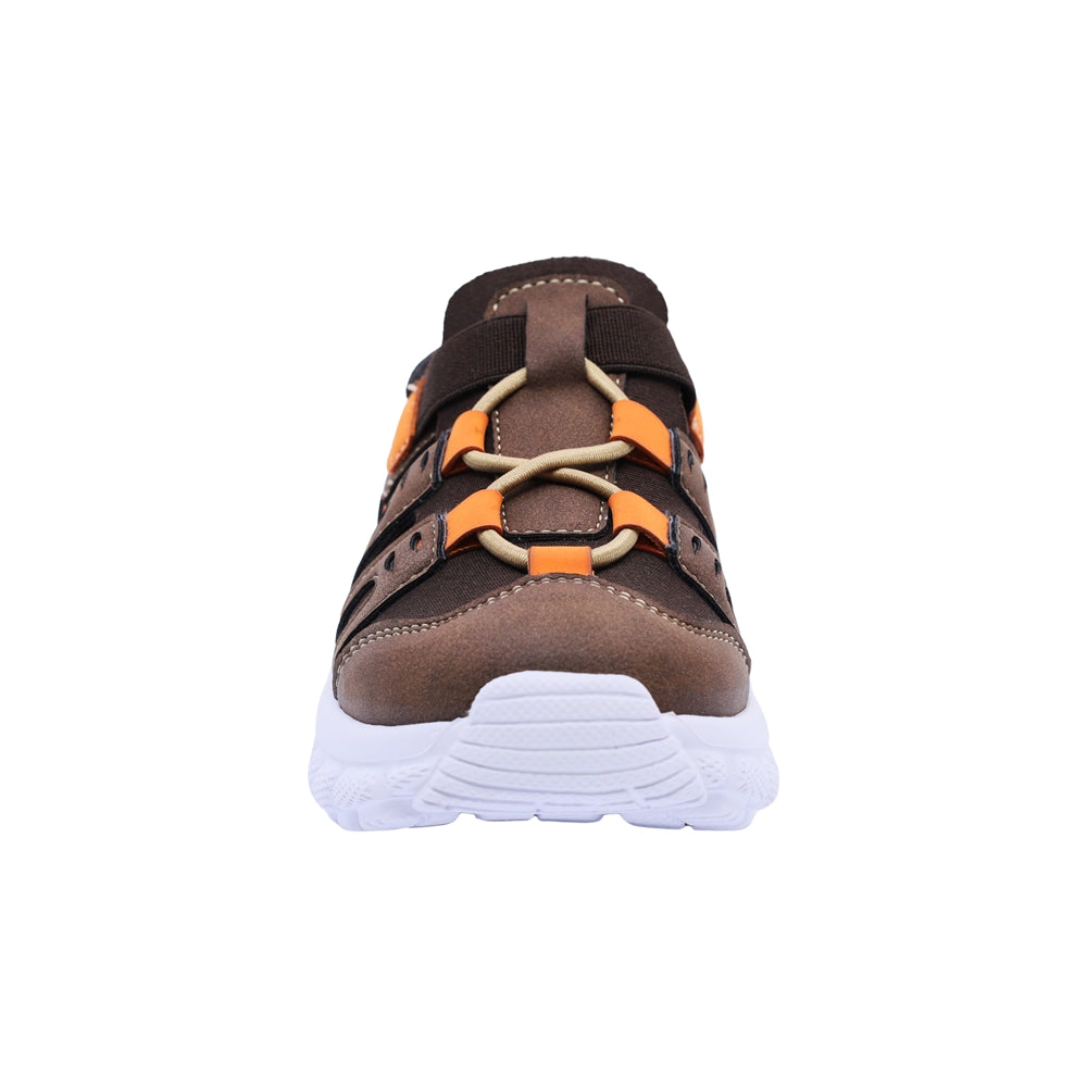 Sandalias para niño Audaz material sintético color café Waffle ajuste seguro con tira de contacto