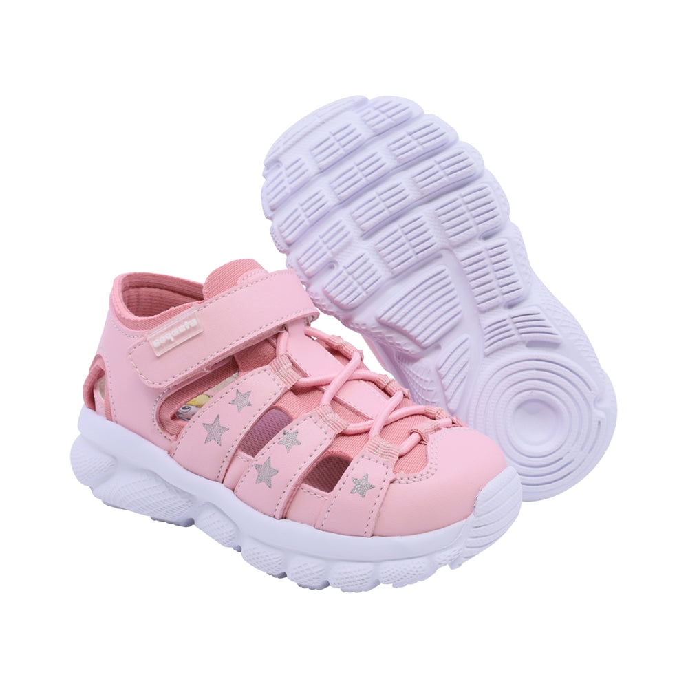 Sandalias Coqueta para niña en sintético rosa waffle con tira de contacto