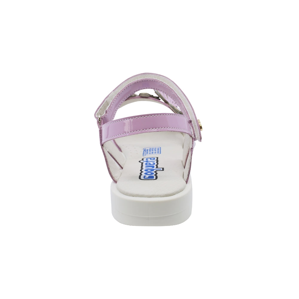 Sandalias para niña Coqueta material charol color lila Rebeca diseño de mariposas