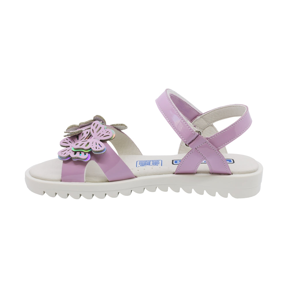 Sandalias para niña Coqueta material charol color lila Rebeca diseño de mariposas
