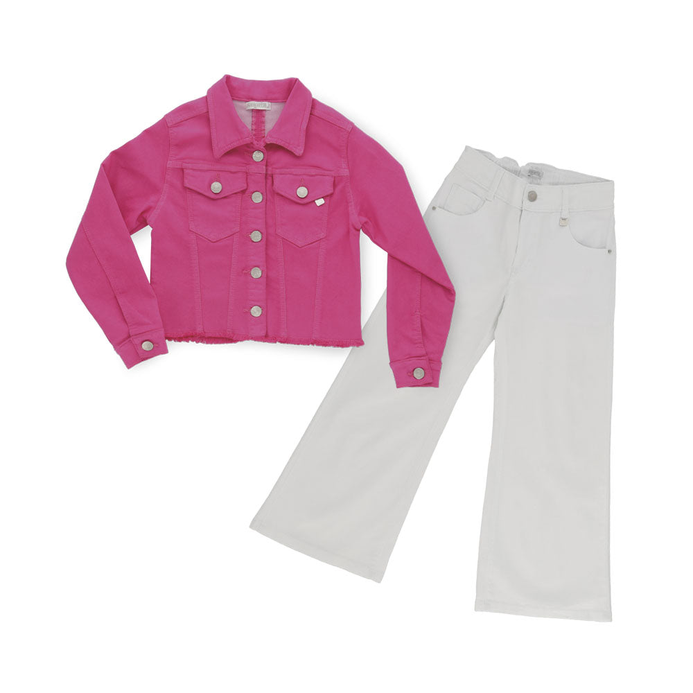 Pantalón Coqueta para niña de algodón blanco con pierna ancha