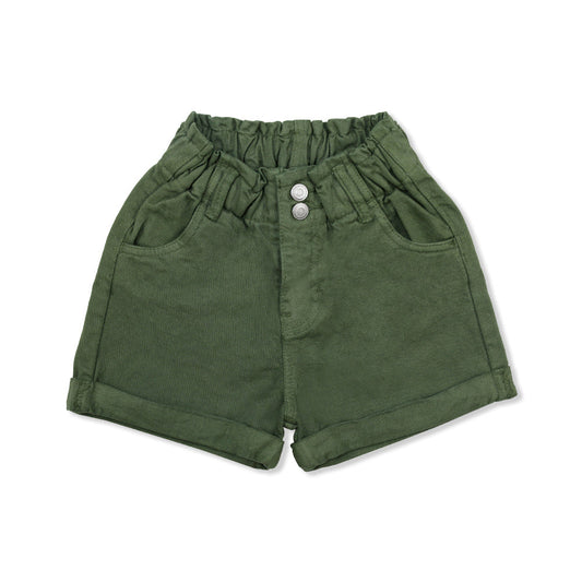 Short Coqueta para niña en algodón verde con pretina elástica