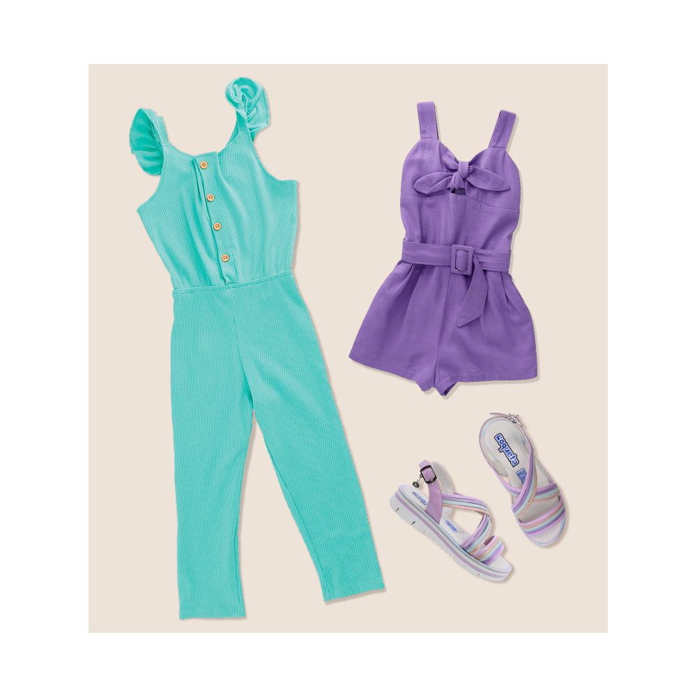 Jumpsuit Coqueta para niña de rayón en menta con botones frontales