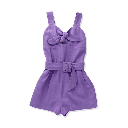 Jumper Coqueta para niña de rayón en  lila con moño y cinturón