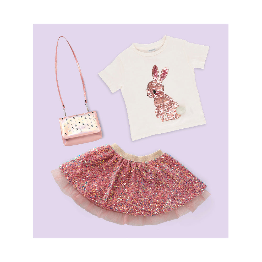 Falda Coqueta para niña de poliéster rosa con lentejuelas