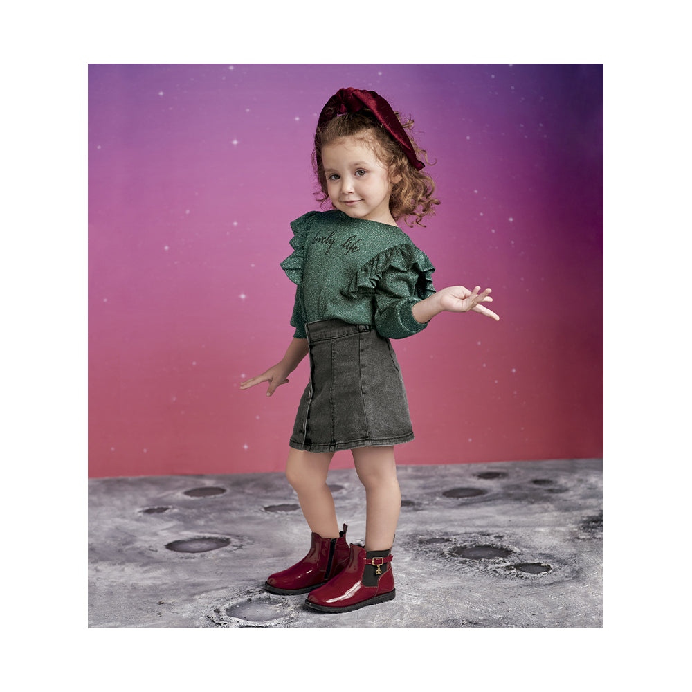 Blusa Coqueta para niña de poliéster verde con brillo metálico