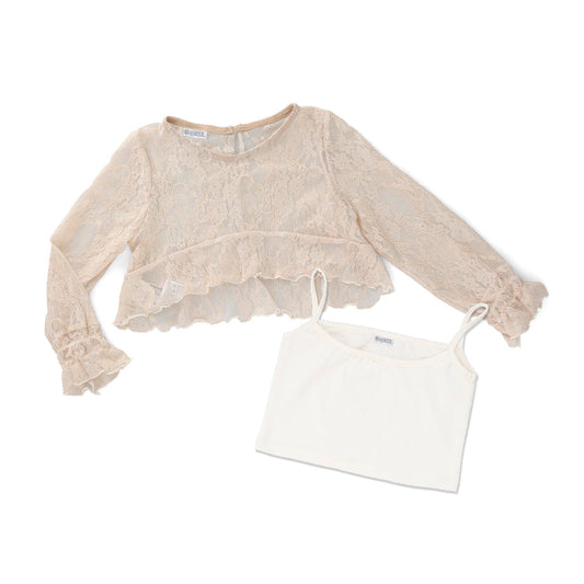 Blusa Coqueta para niña de poliéster en  beige con encaje