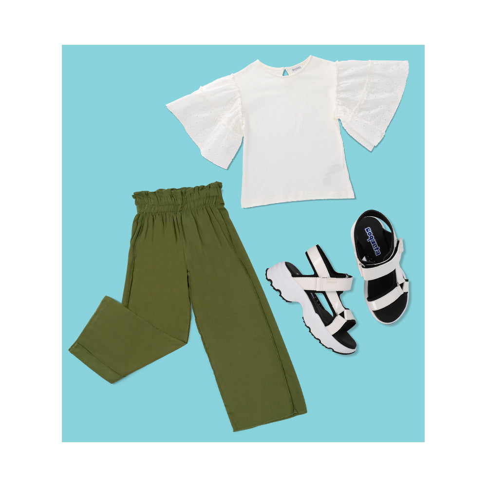 Playera Coqueta para niña en algodón blanco con mangas acampanadas