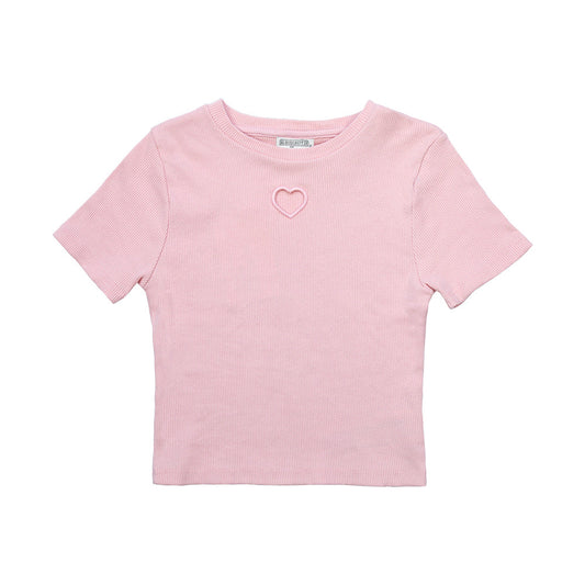 Playera Coqueta para niña en algodón rosa con detalle de corazón