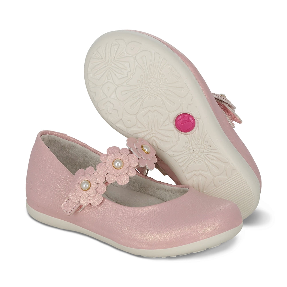 Balerina Coqueta para niña en sintético rosa Elisa con detalles de flores.