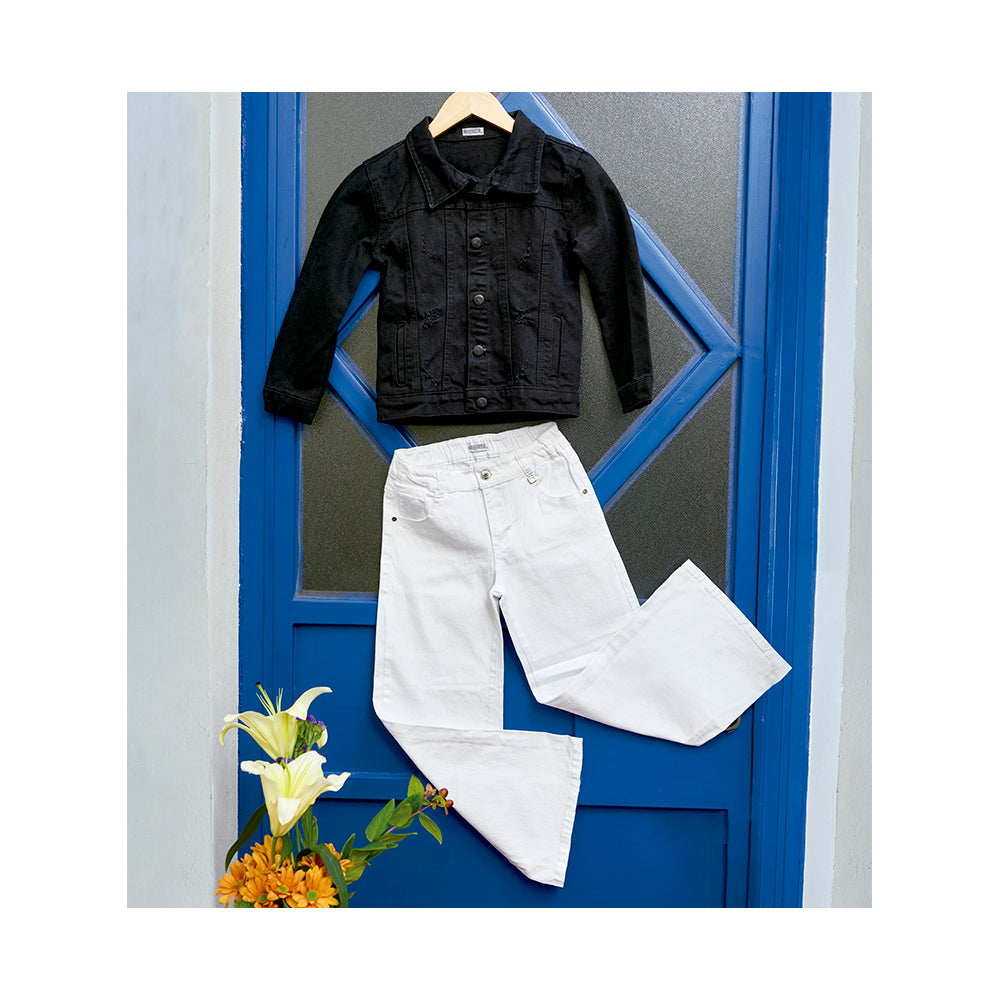 Chamarra Coqueta para niña de algodón en negro con efecto desgastado