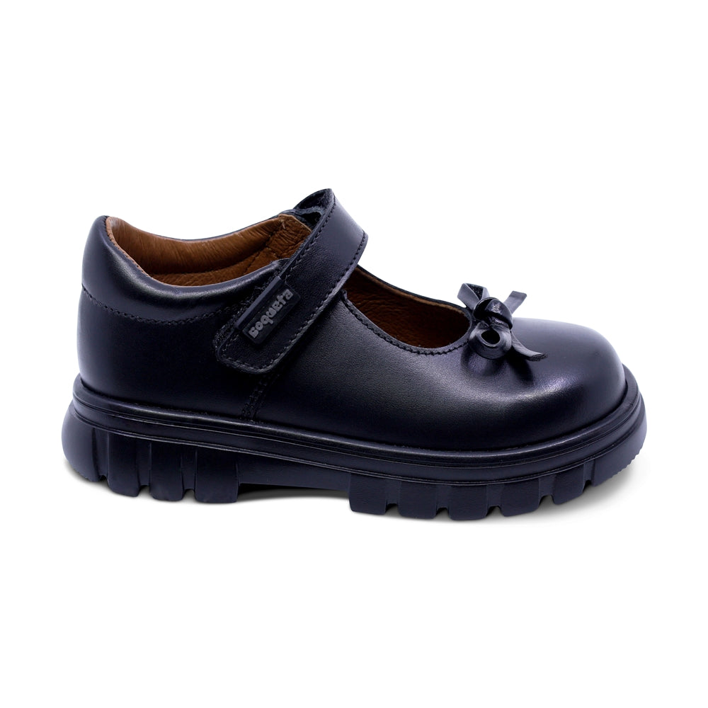 Zapato escolar Coqueta para niña de piel en negro Thunder con moño