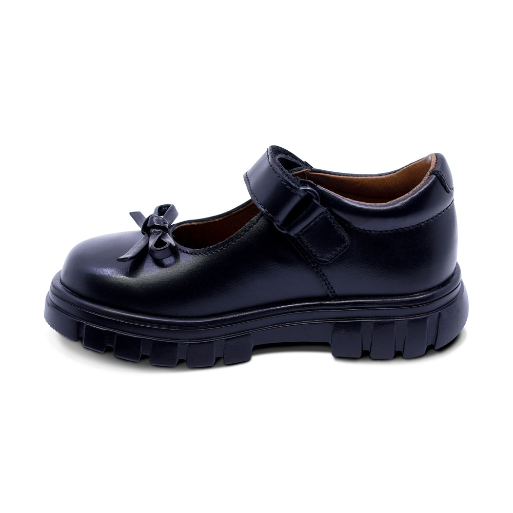 Zapato escolar Coqueta para niña de piel en negro Thunder con moño