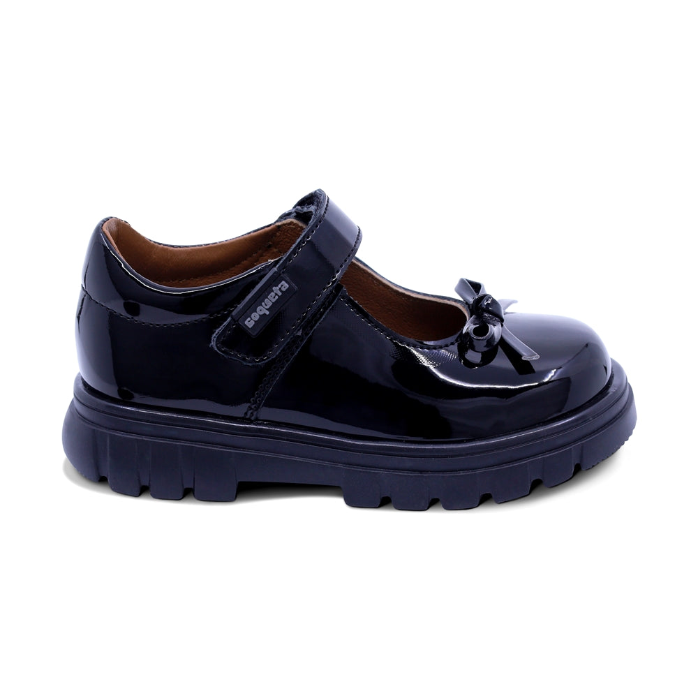 Zapato escolar Coqueta para niña de charol negro Thunder con moño