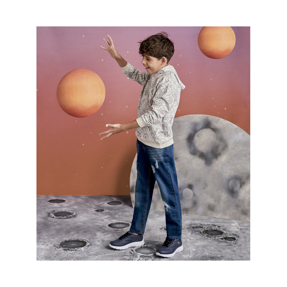Sudadera Audaz para niño poliéster gris con estampado de emojis