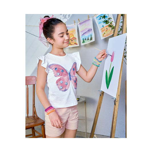 Conjunto Coqueta para niña de algodón en  blanco con estampado de mariposa