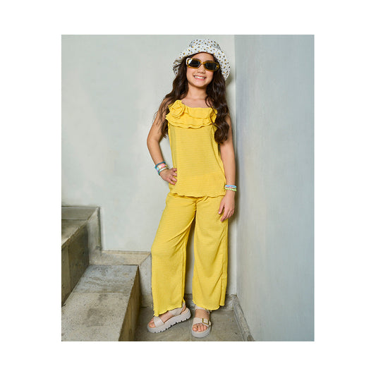 Conjunto Coqueta para niña de poliéster en  amarillo con pliegues