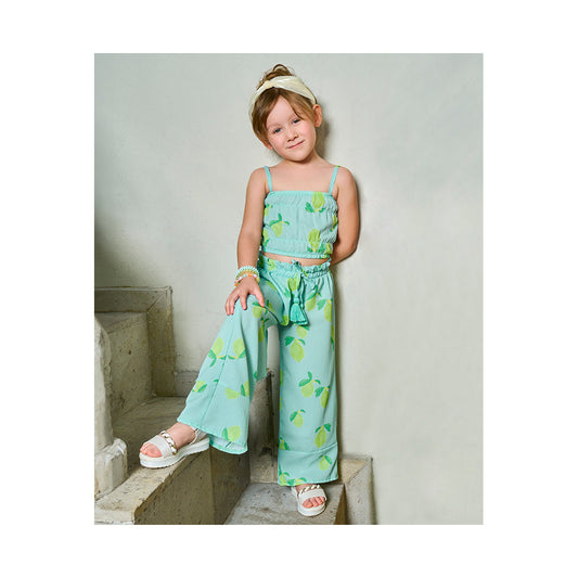 Conjunto Coqueta para niña de poliéster en  verde con estampado de limones