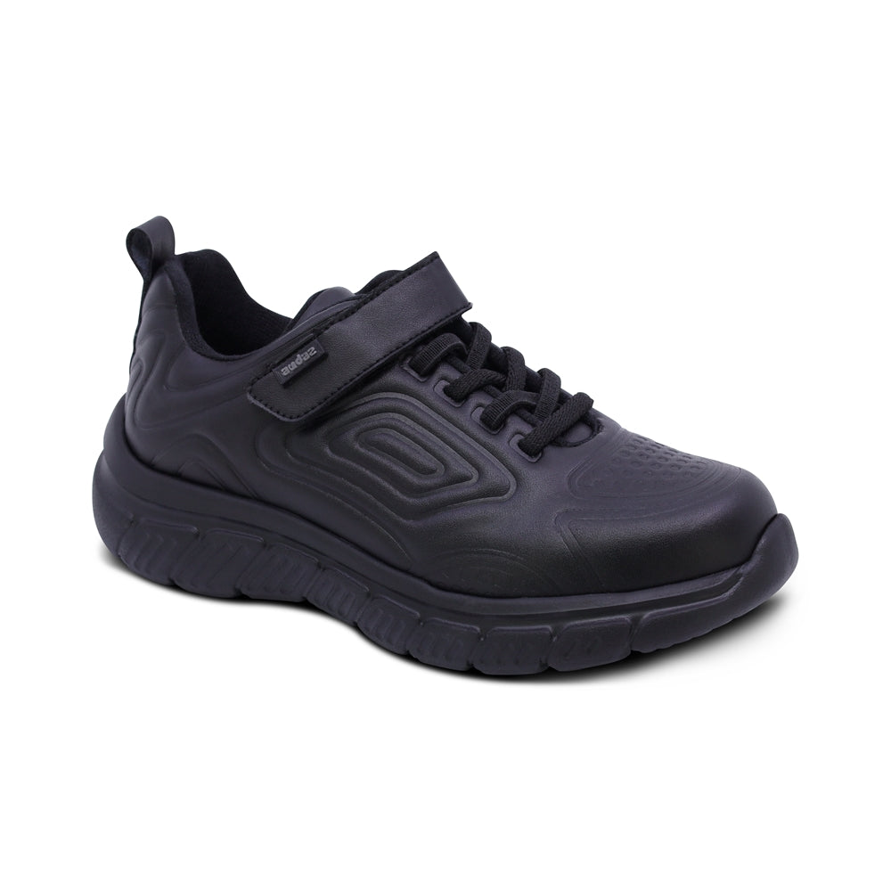 Tenis escolar Audaz para niño en piel negro Balú con tira de contacto