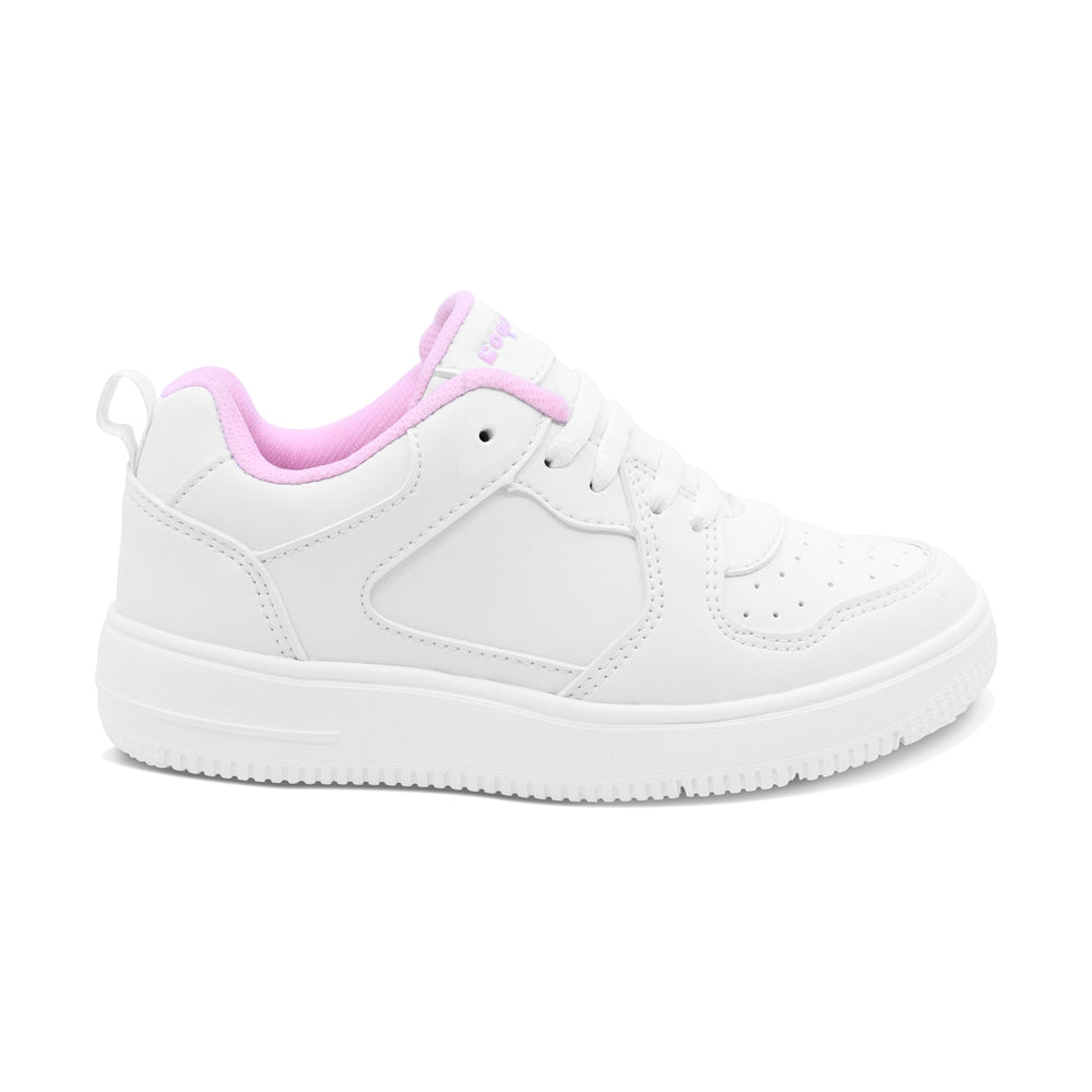 Tenis escolar Coqueta para niña sintético blanco con detalles en rosa