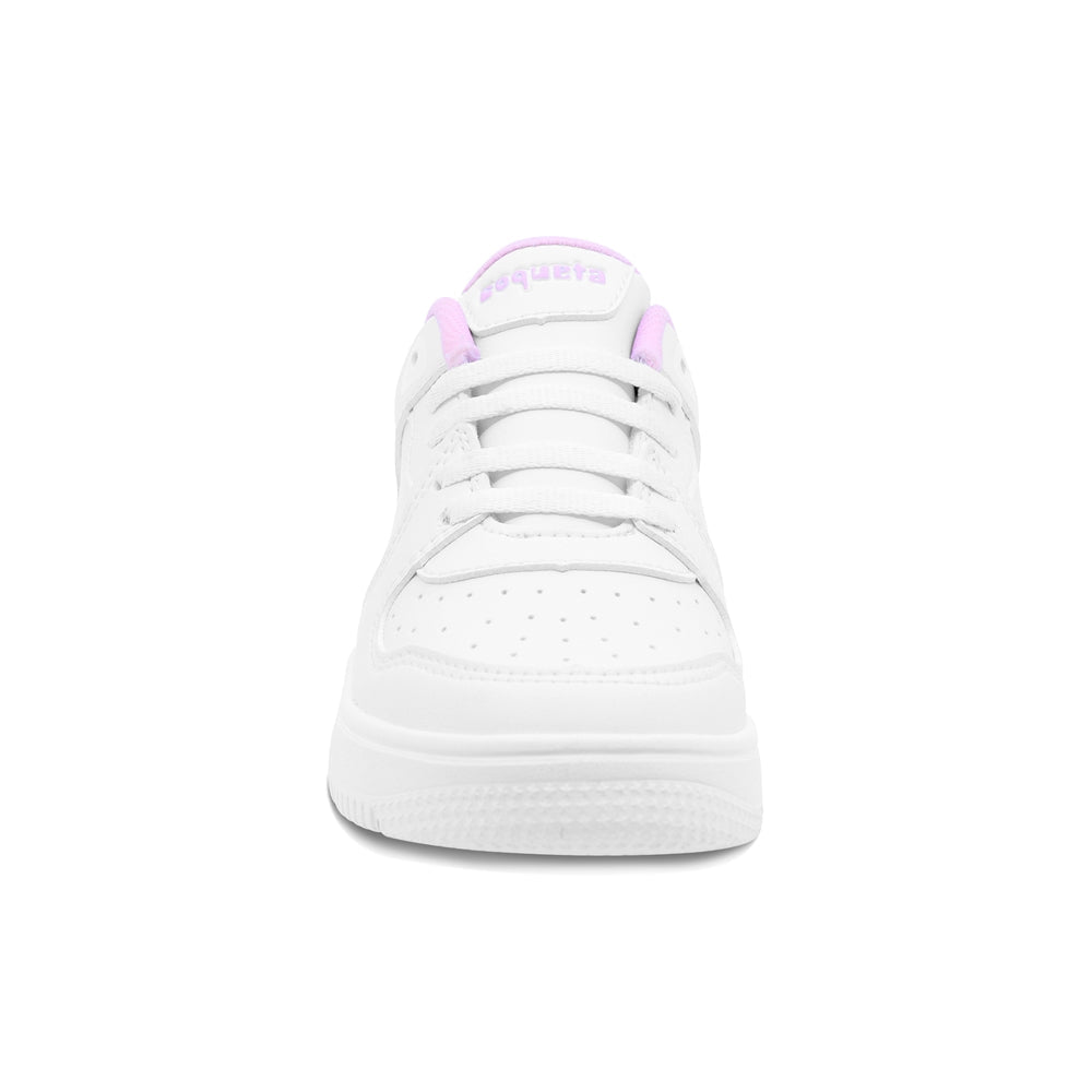 Tenis escolar Coqueta para niña sintético blanco con detalles en rosa