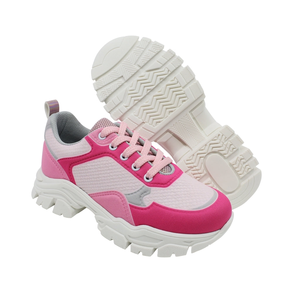Tenis Coqueta para niña de corte textil fiusha Ginger con agujeta.