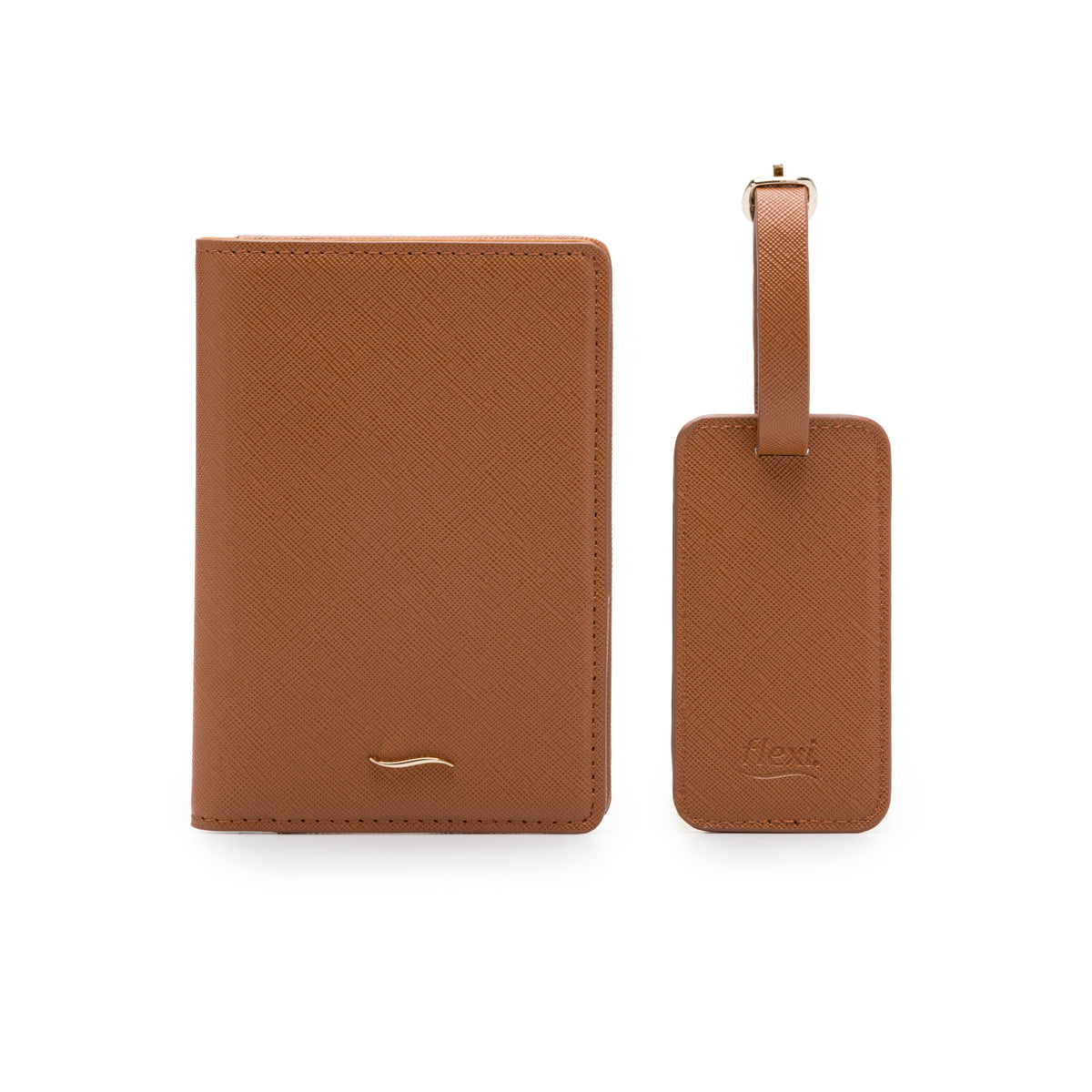 Set De Portapasaporte Y Tag Para Maleta Flexi para Mujer Estilo 9960C6-310 Cognac