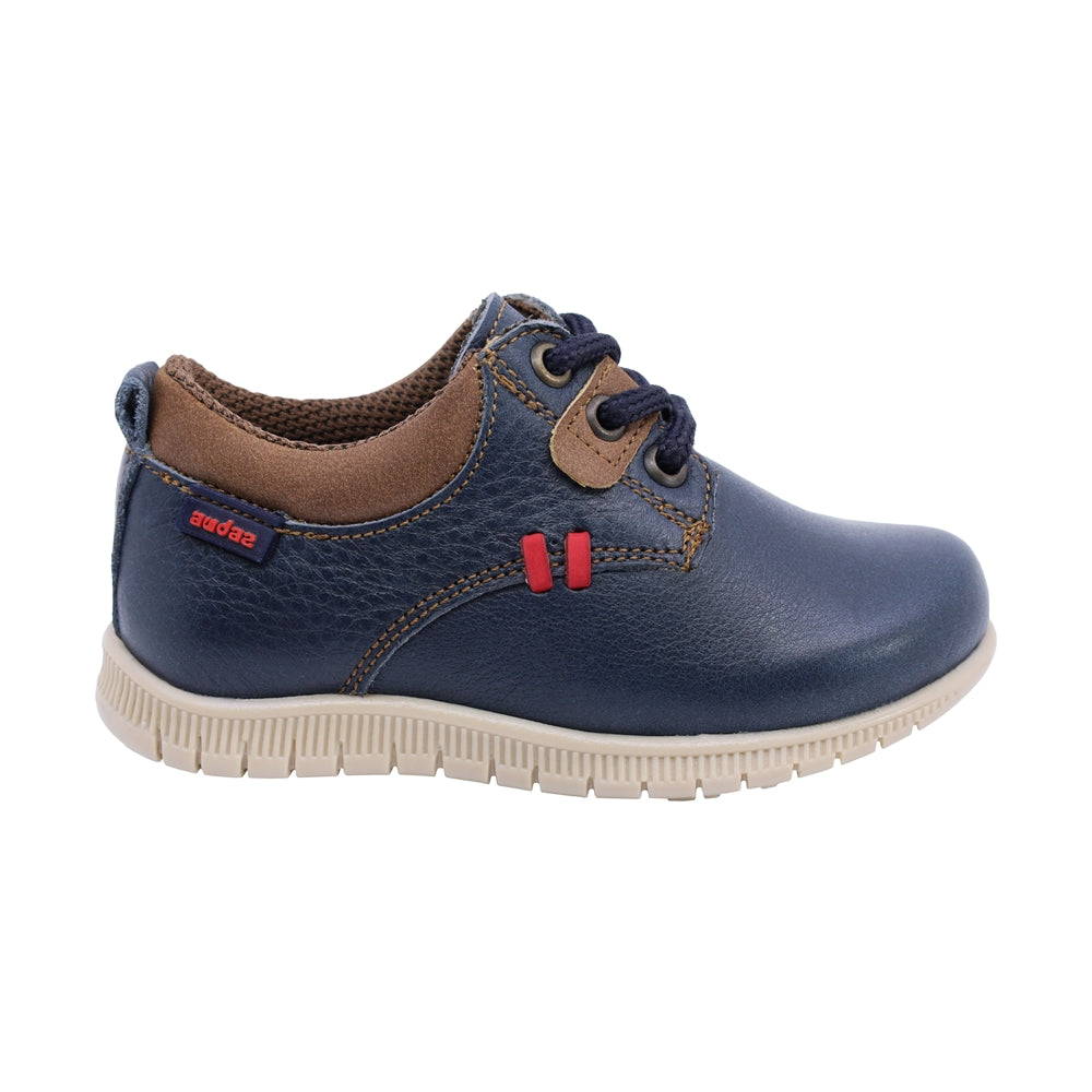 Zapato Audaz para niño en piel azul con agujetas