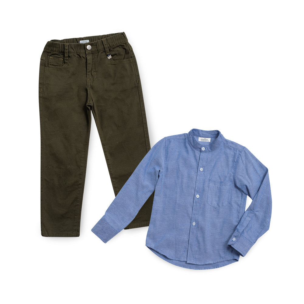 Pantalón Audaz para niño de algodón verde con ajuste elástico