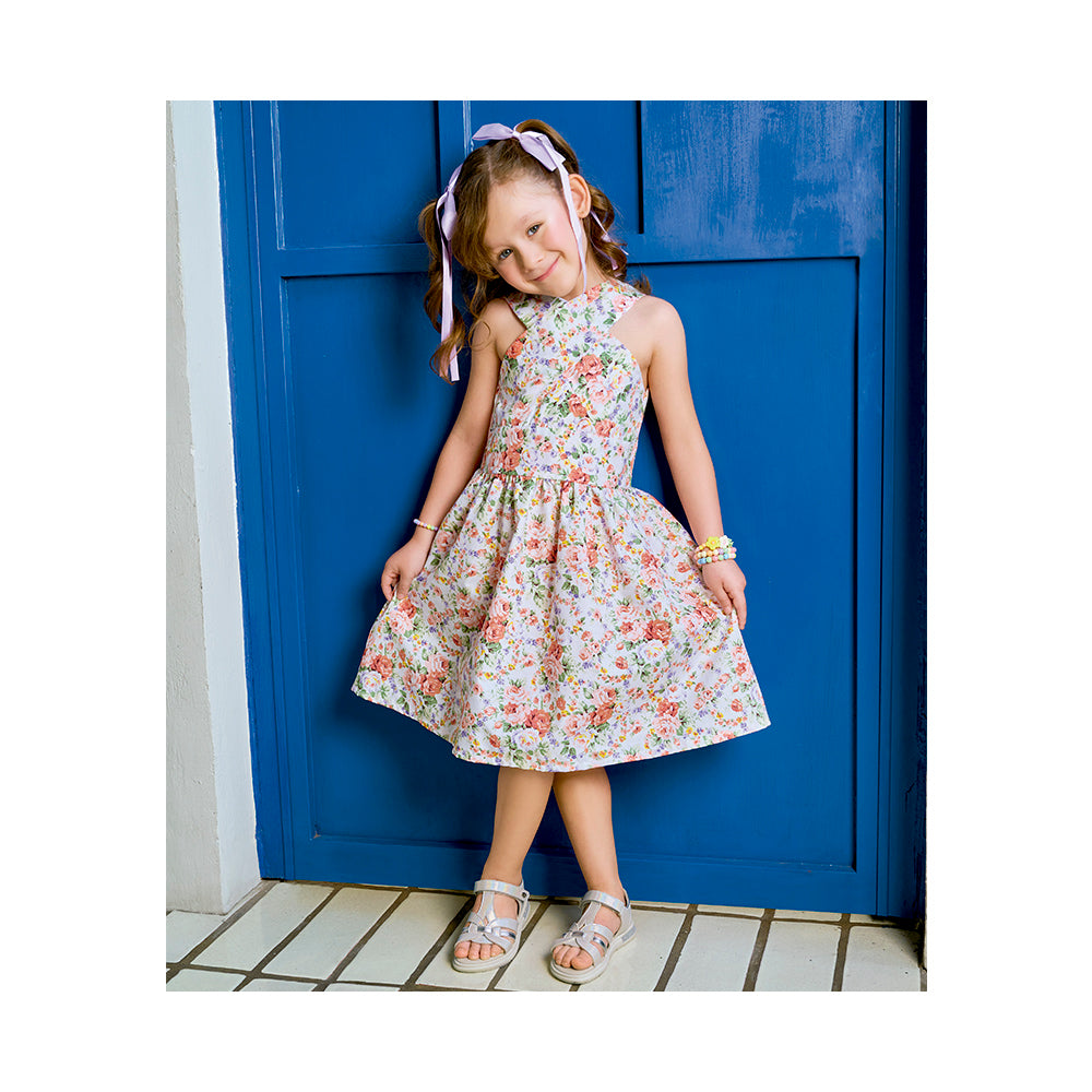 Vestido Coqueta para niña de algodón en multi con estampado floral