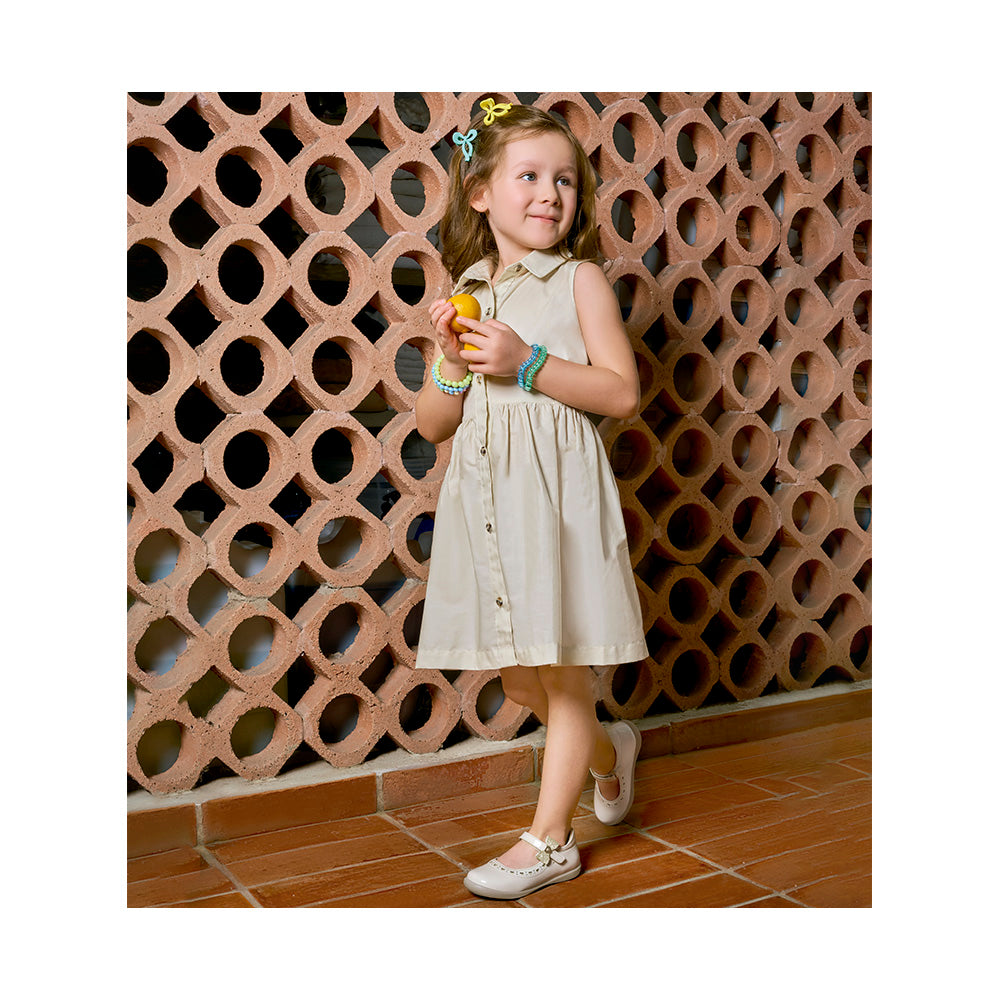 Vestido Coqueta para niña en algodón poliéster con cuello camisero