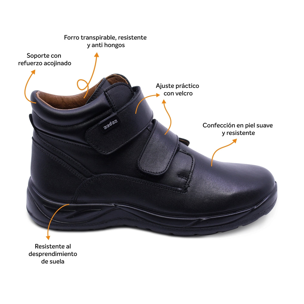 Bota escolar Audaz para niño de piel negro Tadeo con doble tira de contacto