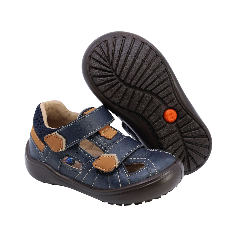 Sandalia Audaz para niño en piel azul Castor con doble tira de contacto