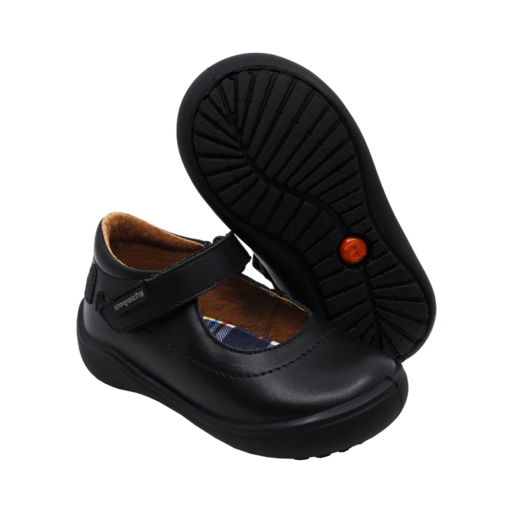 Balerina Coqueta para niña en Piel Negro Castor con Tira de Contacto