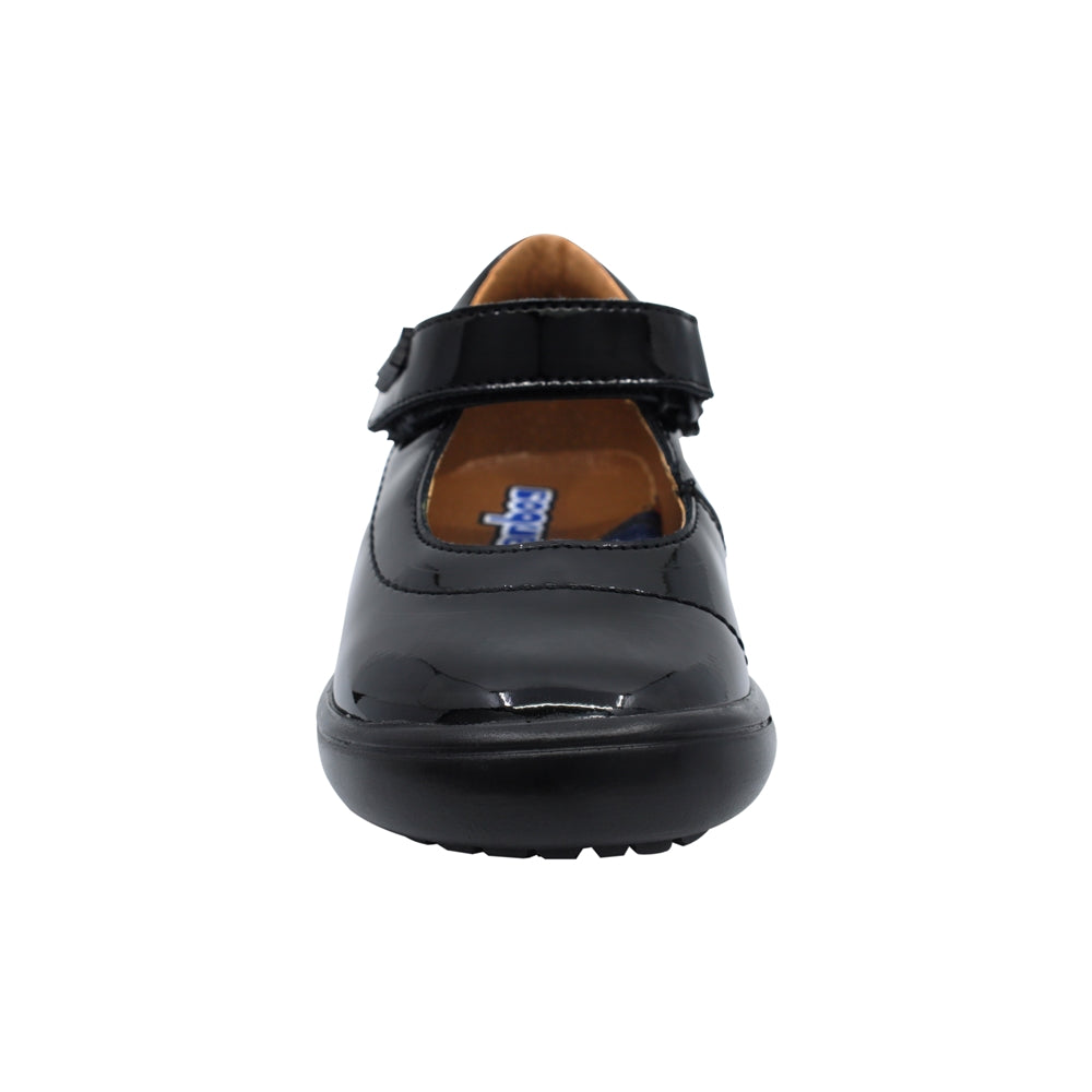 Zapato Escolar Coqueta para niña en charol negro Castor con tira de contacto