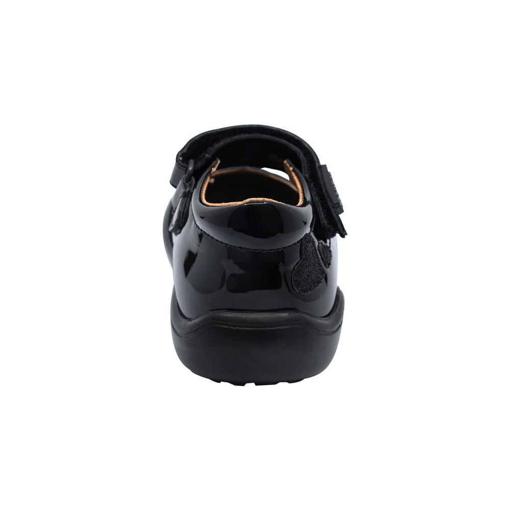 Zapato Escolar Coqueta para niña en charol negro Castor con tira de contacto