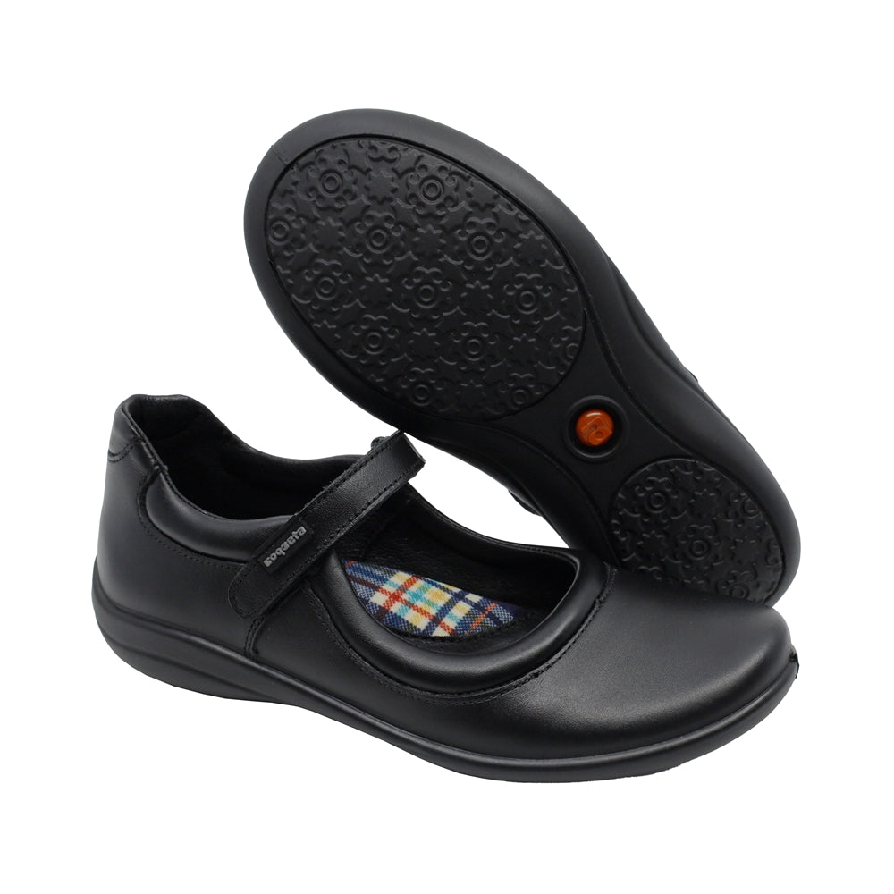 Zapato Escolar Coqueta para niña en piel negro Cindy con tira de contacto