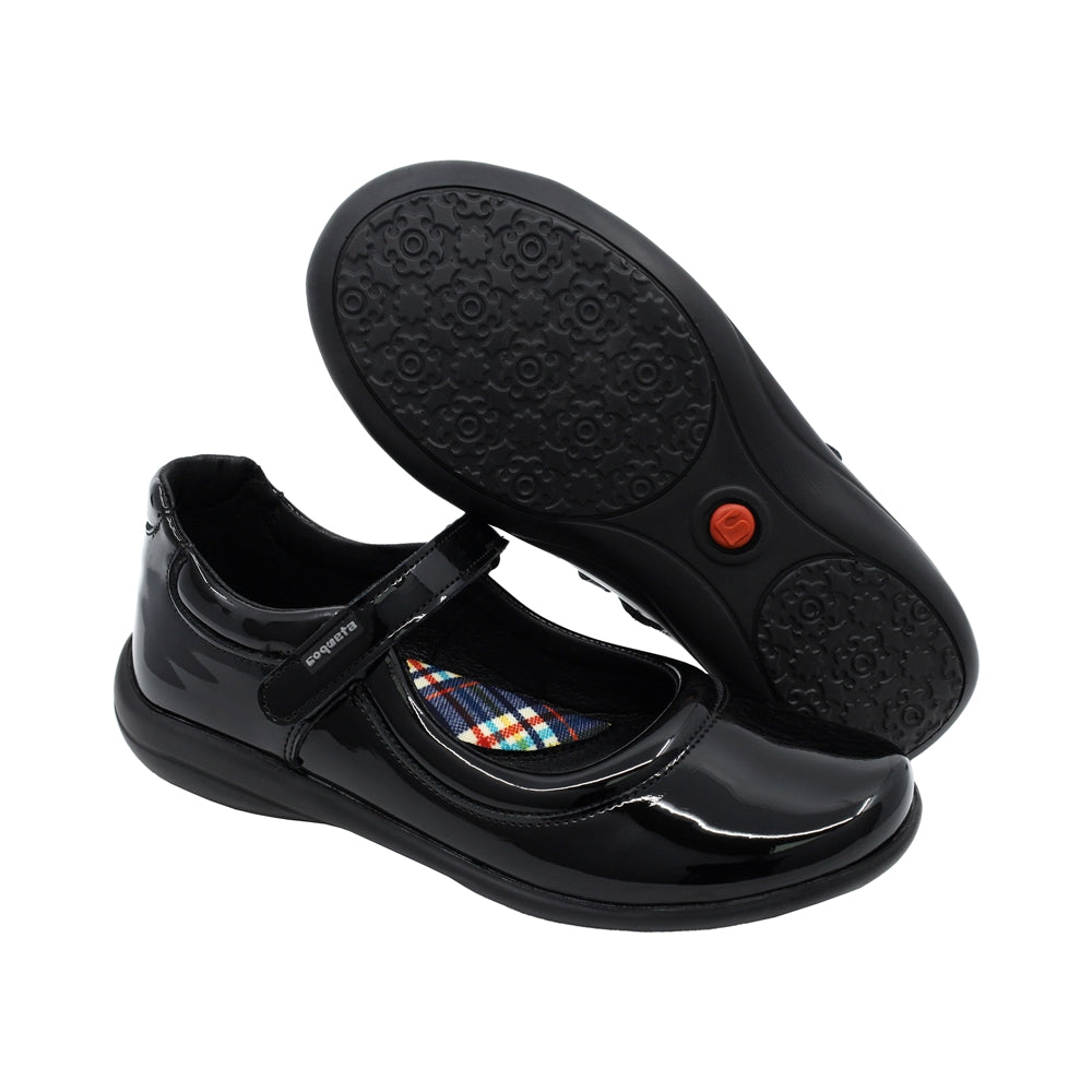 Zapato Coqueta para niña en charol negro Cindy con tira de contacto