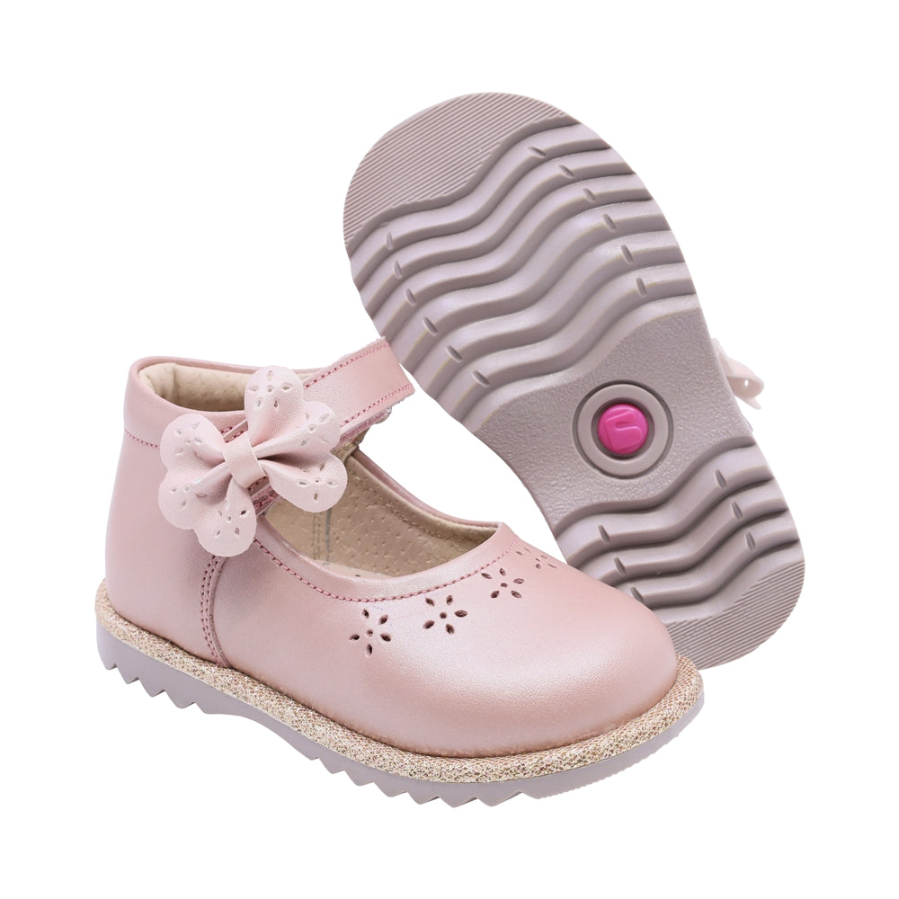 Zapato Coqueta para niña en piel rosa Rondy con moño decorativo