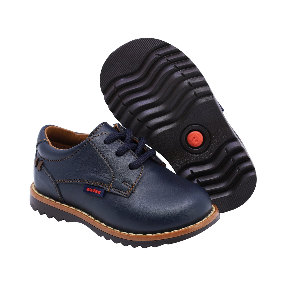 Zapato Audaz para niño en piel azul Rondy con agujetas