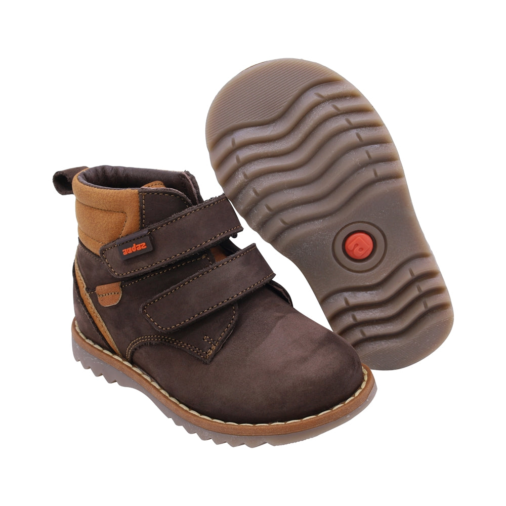 Bota Audaz para niño en piel café Rondy con doble tira de contacto
