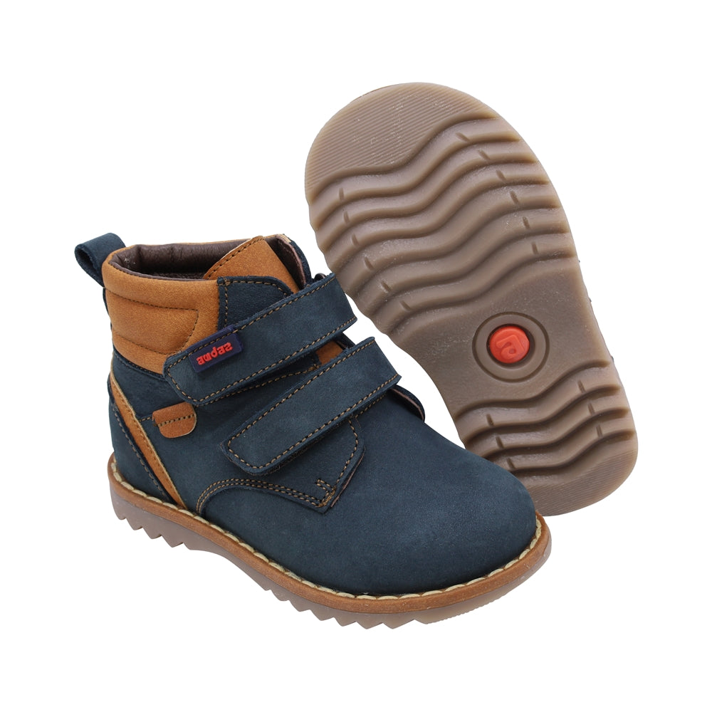 Bota Audaz para niño en piel azul Rondy con doble tira de contacto