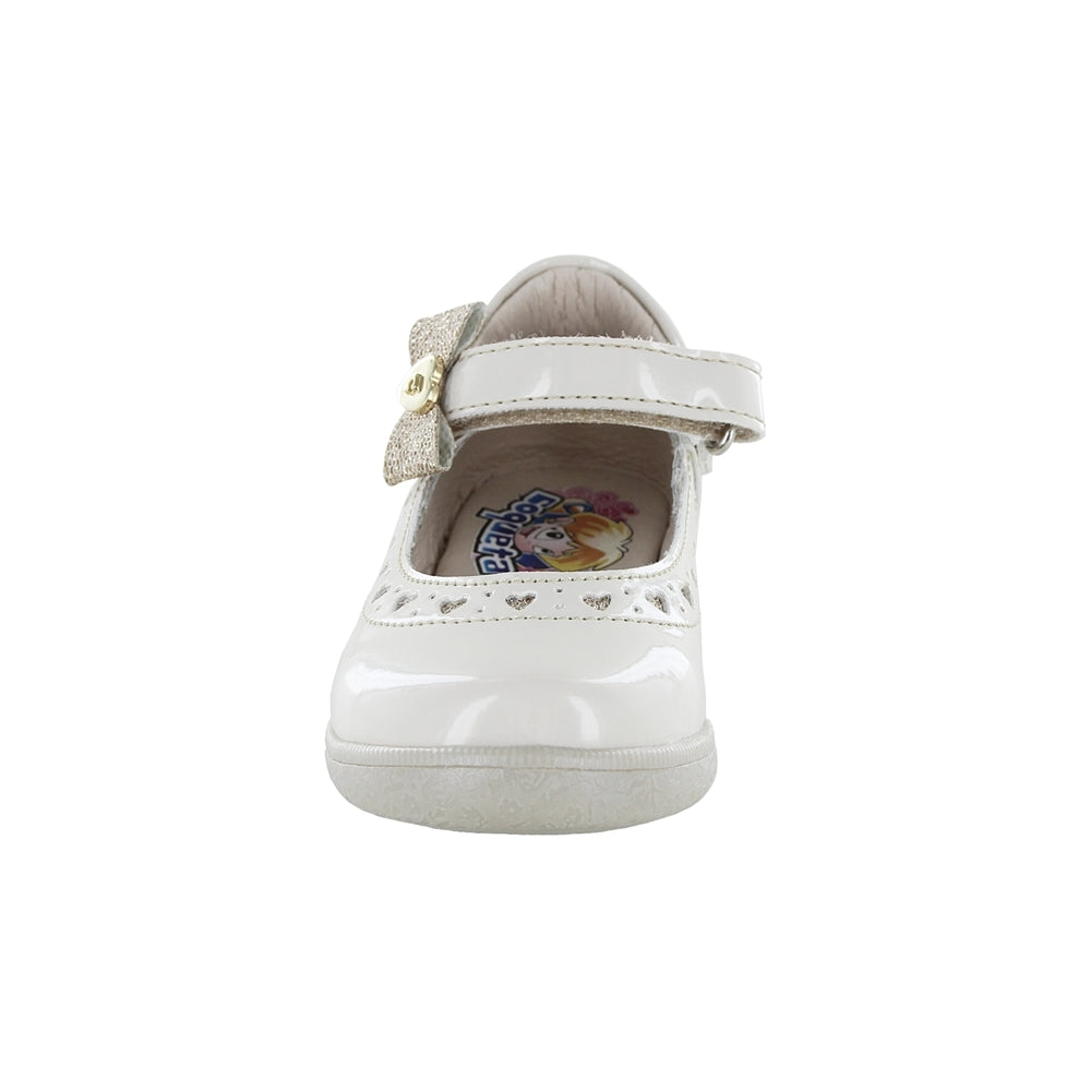 Zapato Coqueta para niña en charol beige Naty con moño decorativo