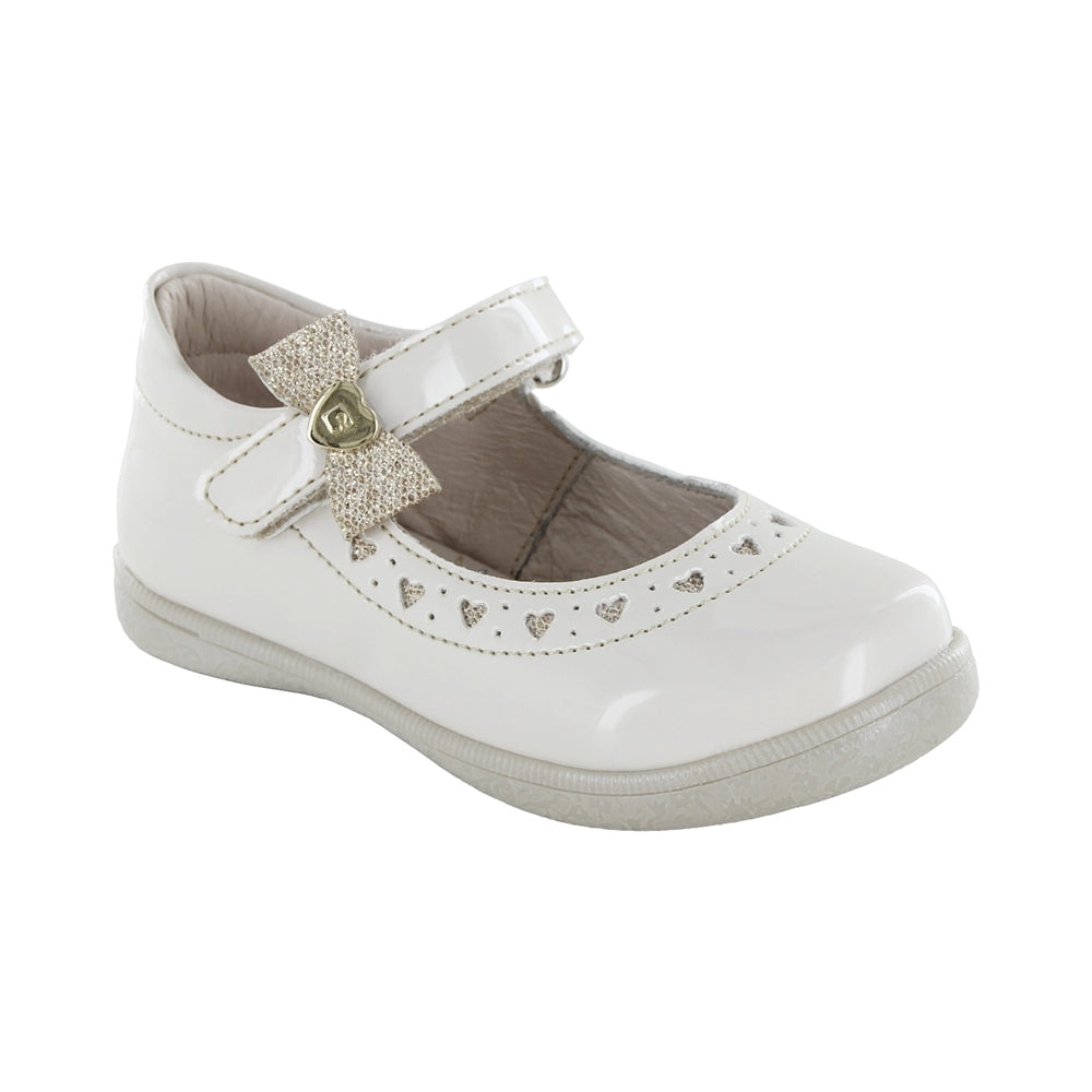 Zapato Coqueta para niña en charol beige Naty con moño decorativo