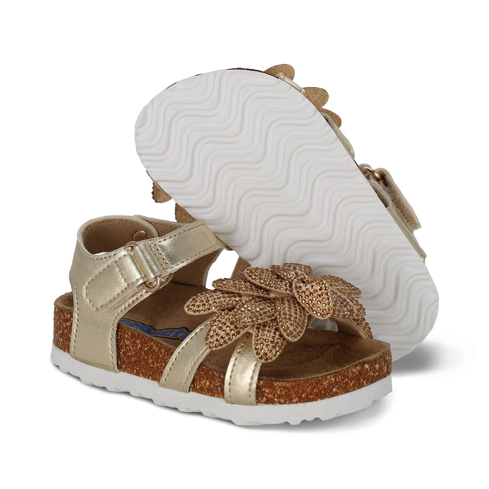 Sandalia Coqueta para niña en sintético oro Moana con tira de contacto.