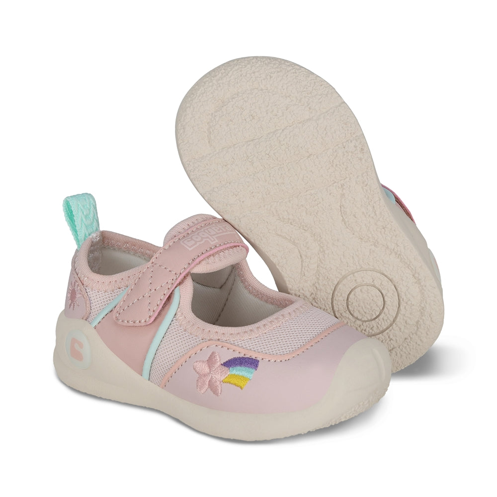 Tenis Coqueta para niña en textil rosa luneta con tira de contacto.