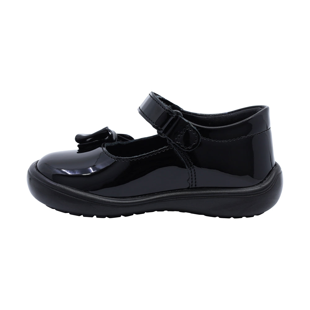 Zapato Coqueta para niña de charol negro Castor con moño