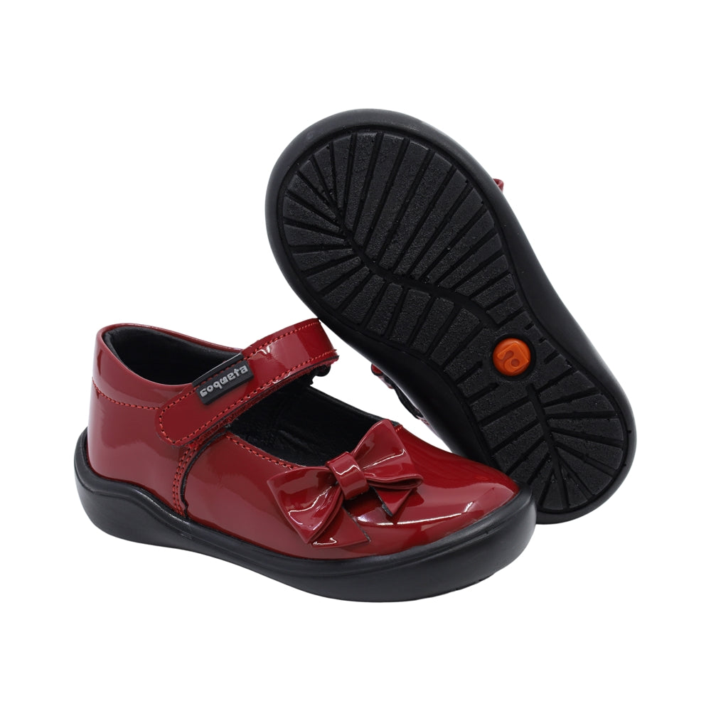 Zapato Coqueta para niña de charol rojo Castor con moño