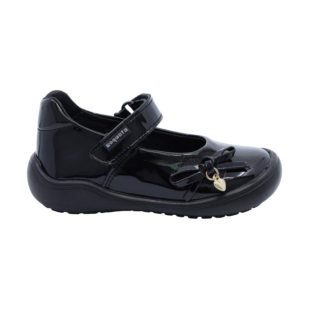 Zapato Coqueta para niña de charol negro Castor con dije