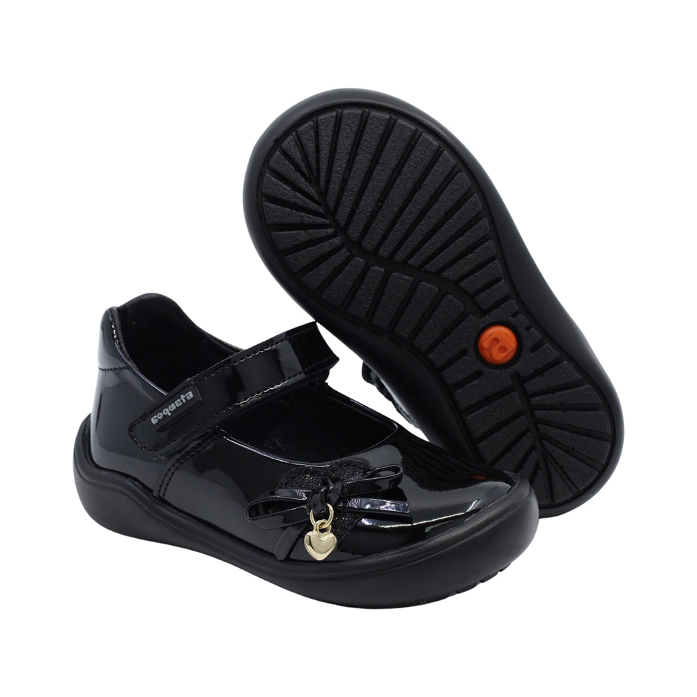 Zapato Coqueta para niña de charol negro Castor con dije